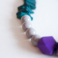 Green Purple Wood Beaded Statement Necklace NL0696 - Thumbnail 4