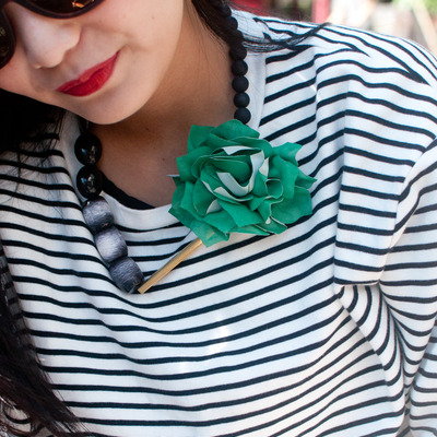 Polyster cotton green flower necklace, chunky flower statement necklace, gold metal bar antique necklace floral styles, nl0769 - Thumbnail 2