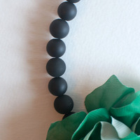 Polyster Cotton Green Flower Necklace, Chunky Flower Statement Necklace, Gold Metal Bar Antique Necklace Floral Styles, NL0769 - Thumbnail 3