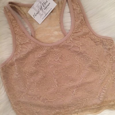 Racerback cropped lace shirt in beige