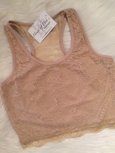 Racerback Cropped Lace Shirt in Beige