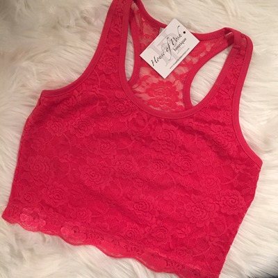Racerback Cropped Lace Shirt in Hot Pink