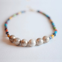 Glass Pearl Marble Statement Necklace NL0653 - Thumbnail 1