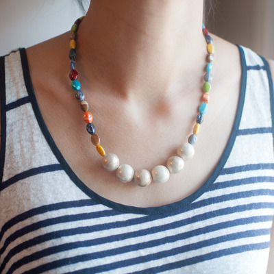 Glass pearl marble statement necklace nl0653 - Thumbnail 4