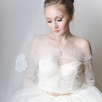 Cora Tulle Veil with Scatter Lace  - Thumbnail 2