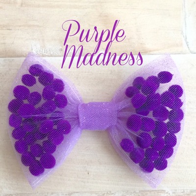 Purple madness pom pom bow