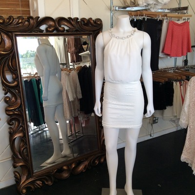 Halter white dress with crochet bottom