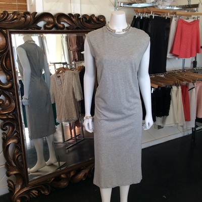 T-shirt style dress with back/side slit in gray