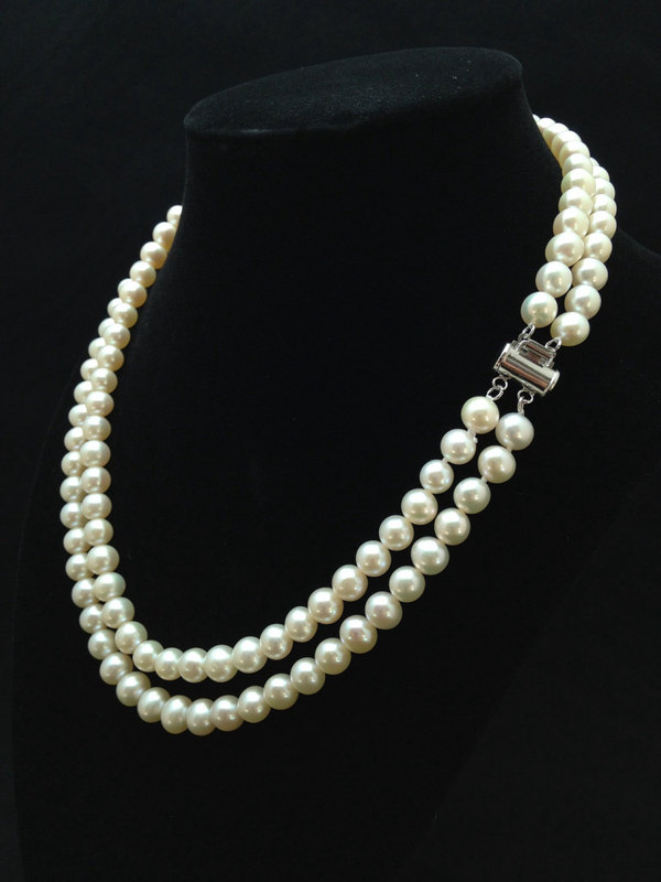 Genuine Pearl Necklace, AAA+ Pearl Necklace, Double Strand Pearl Necklace, Multi strand Freshwater Pearl Necklace