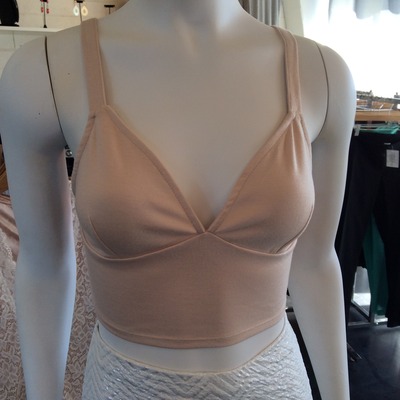 Décolleté knit crop top in nude
