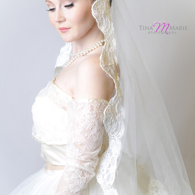 Gillian lace bridal jacket with ribbon detail