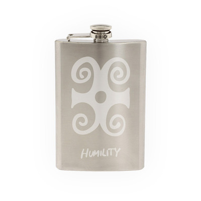 Adinkra akan #3 - humility african sign symbology - etched 8 oz stainless steel flask