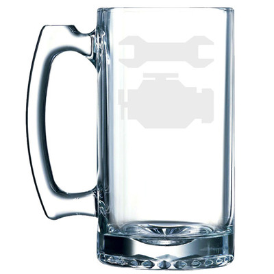 Car garage art #4 - wrench engine maintenance symbol - 25 oz glass stein