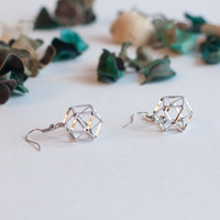 Geometric Silver Drop Earrings, Wedding Dangle Earrings, Silver Hoop Earrings, ER0790 - Thumbnail 1