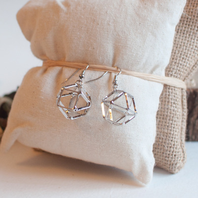 Geometric silver drop earrings, wedding dangle earrings, silver hoop earrings, er0790 - Thumbnail 2