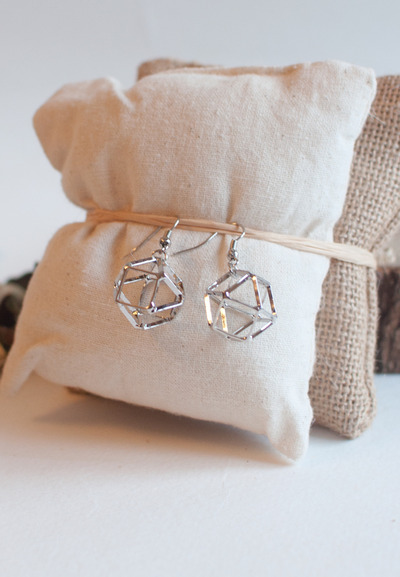 Geometric Silver Drop Earrings, Wedding Dangle Earrings, Silver Hoop Earrings, ER0790