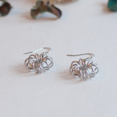 Silver wire black drop earrings, metal wire jewelry, handmade metal jewelry, er0798