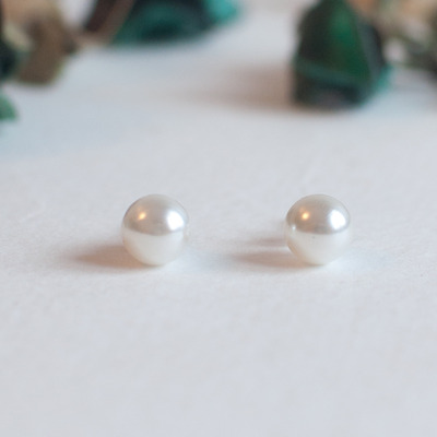 Faux pearl stud earrings, fake pearl studs, white pearl earrings, er0801 - Thumbnail 1