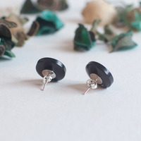 Dark Brown Vintage Button Stud Earrings, Vintage Costume Jewelry, Large Stud Earrings, ER0817 - Thumbnail 1