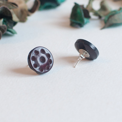 Dark brown vintage button stud earrings, vintage costume jewelry, large stud earrings, er0817 - Thumbnail 3