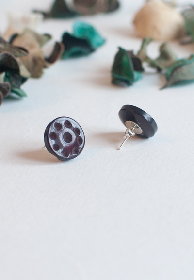 Dark Brown Vintage Button Stud Earrings, Vintage Costume Jewelry, Large Stud Earrings, ER0817