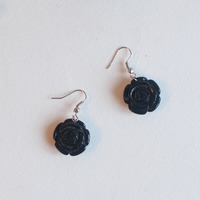 Black Onyx Rose Flower Drop Earrings, Black Chandelier Earrings, Birthstone Earrings, ER0819 - Thumbnail 2