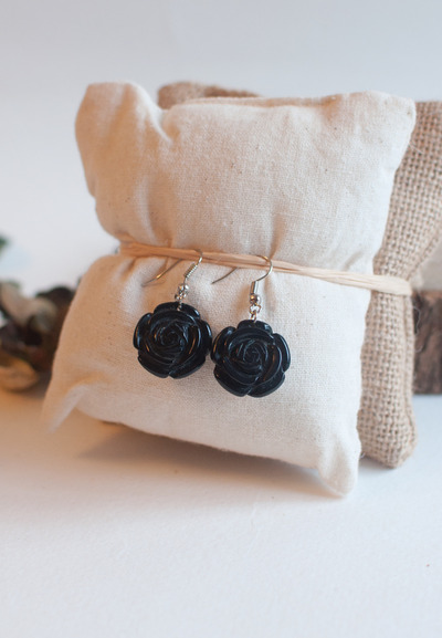 Black Onyx Rose Flower Drop Earrings, Black Chandelier Earrings, Birthstone Earrings, ER0819