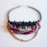 Dark Purple Stone Wood Beads Pendant Necklace NL0701 - Thumbnail 1