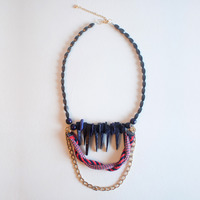 Dark Purple Stone Wood Beads Pendant Necklace NL0701 - Thumbnail 4