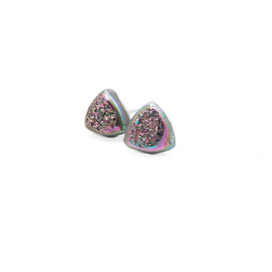 Titanium Druzy Stud Earrings - Thumbnail 1