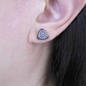 Titanium Druzy Stud Earrings - Thumbnail 2