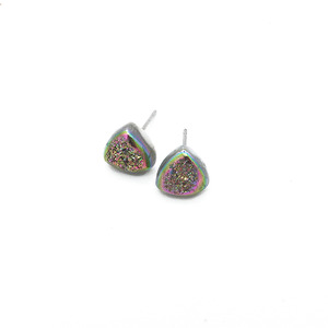 Titanium Druzy Stud Earrings - Thumbnail 3