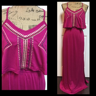 Embroidered bib maxi dress