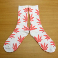 Weed Marijuana Pattern Crew Socks White/Pink Color - Thumbnail 1