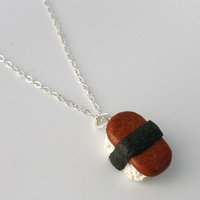 Kawaii Cute Miniature Food Necklaces - Spam Musubi with Sterling Silver Chain - Thumbnail 1