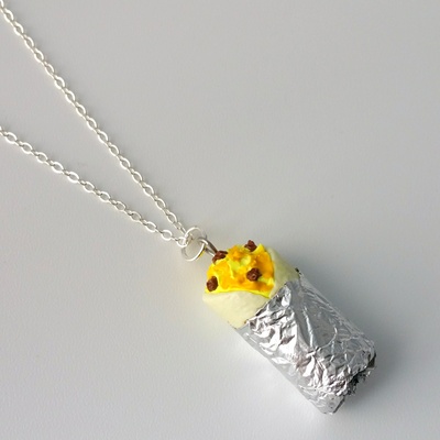 Kawaii cute miniature food necklaces - breakfast burrito with sterling silver chain