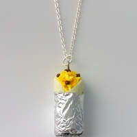 Kawaii Cute Miniature Food Necklaces - Breakfast Burrito with Sterling Silver Chain - Thumbnail 2