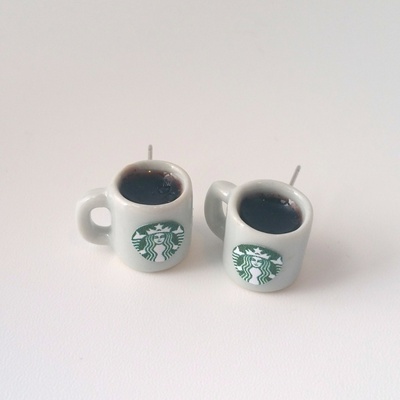 Kawaii miniature food stud earrings - starbucks coffee