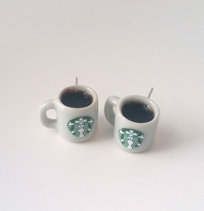 Kawaii Miniature Food Stud Earrings - Starbucks Coffee