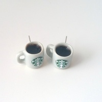 Kawaii Miniature Food Stud Earrings - Starbucks Coffee - Thumbnail 1