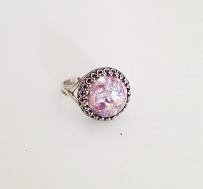 (Sterling) Round Amethyst Opal Ring