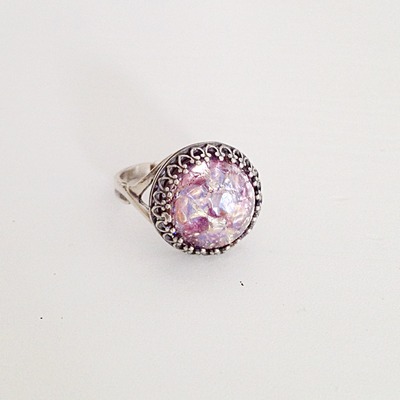 Round amethyst opal ring