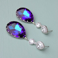 Swarovski Crystal Drop Earrings In Heliotrope - Style # E153-BB By Luxe in Bloom - Thumbnail 1
