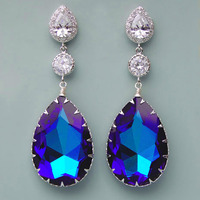Swarovski Crystal Drop Earrings In Heliotrope - Style # E153-BB By Luxe in Bloom - Thumbnail 2