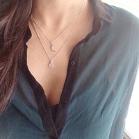Layered Crescent Moonstone Necklace - Thumbnail 1