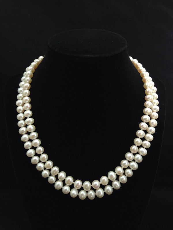 Genuine Pearl Necklace, AA+ Pearl Necklace, Double Strand Pearl Necklace, Multi strand Freshwater Pearl Necklace