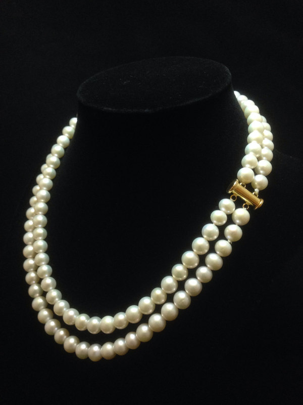 Only 1 left! Valentines Day Special,Genuine Pearl Necklace, Freshwater Pearl Necklace,Top AAA Genuine Pearl, Double Strand Pearl Necklace