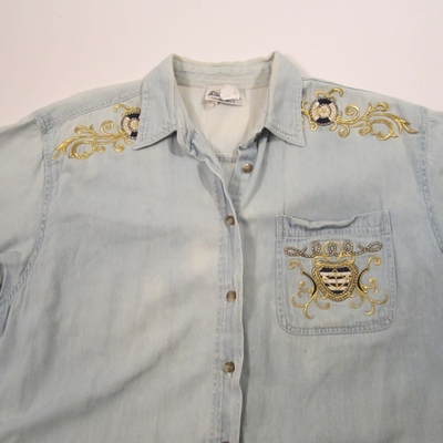 Yacht club distressed light denim blouse