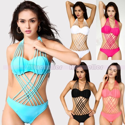 Lady underwire bra strappy bikini set push-up swimsuit