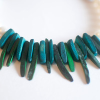 Vintage Black & White Green Wooden Long Beaded Necklace NL0688 - Thumbnail 1